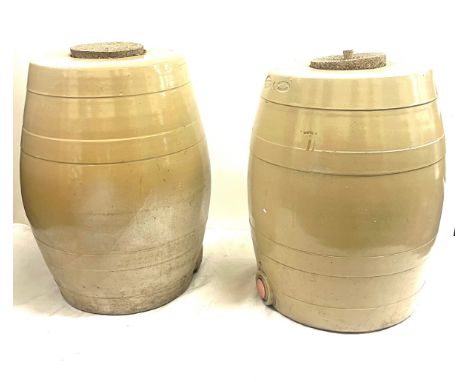 Two large ceramic barrel measures approx 18 inches tall and 10 inches diameter 