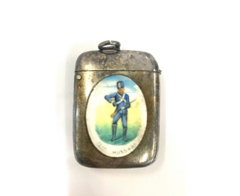 Antique silver plated and enamel vesta case 