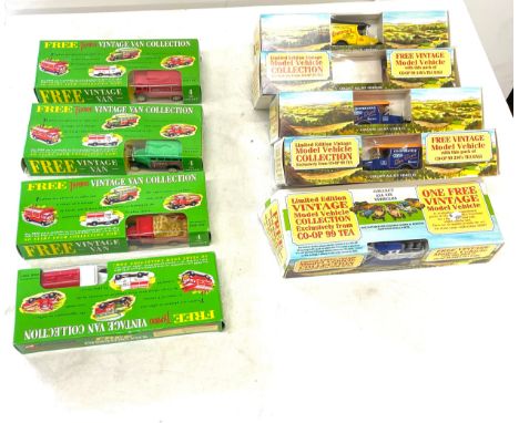 Selection of 9 boxed advertising cars includes Corgi etc 