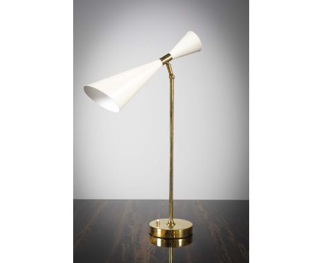 A DESK LAMP, ITALIAN 1960s, with white tapering adjustable shade, 67cm (h)