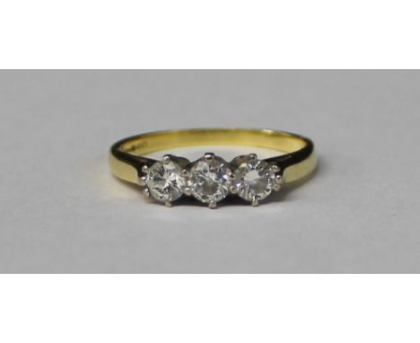 18ct gold 3 stone diamond ring, marked .5, size M, 2.87g&nbsp;&nbsp;