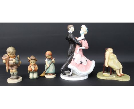 3 Goebel figurines "Little Sweeper", "Little Scholar" &amp; kneeling boy, Coalport figurine (damaged) &amp; "Happily Dying of