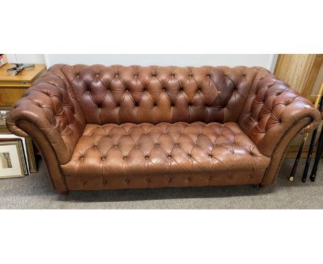 Brown leather Chesterfield sofa approx. 2 m in length