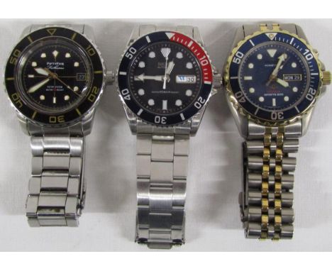 3 men's Seiko watches - Fiftyfive Fathoms rotor system (currently working) - automatic 10 bar (currently working) and Kinetic