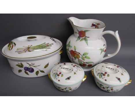 Royal Worcester 'Evesham' oval game casserole dish and large jug and 2 'Strawberry Fair' shape 23 size 5 oven to table dishes