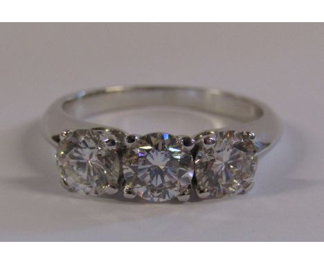 18ct white gold ring set with 3 diamonds HSI2 1.76ct (total) - ring size L/M - total weight 3.9g - purchased in Hatton Garden