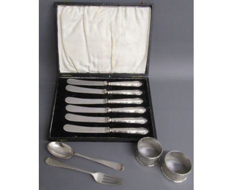 William Hutton &amp; Sons Birmingham 1929 silver napkin rings 1.47 ozt - Atkin Brothers Sheffield 1904 silver child's spoon a