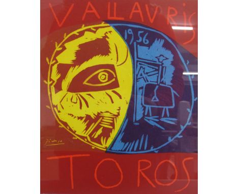 Pablo Picasso plate signed lithographic print 'Vallauris Toros' by Fernand Mourlot - approx. 50cm x 40cm