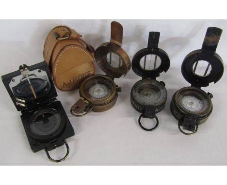 4 Military issue compasses - T.G Co Ltd Magnetic Marching Mark 1 - MKIII 1941 double head arrow mark - MKII 1940 and G.E.C No