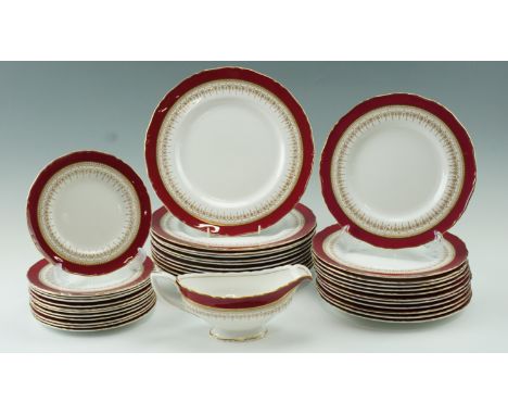 A quantity of Royal Worcester Regency pattern dinnerware comprising 12 large plates, 12 small plates, 12 side plates and a sa