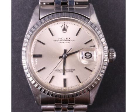 A Rolex Oyster Perpetual Datejust stainless steel wristwatch, having a superlative chronometer automatic movement, a radial b