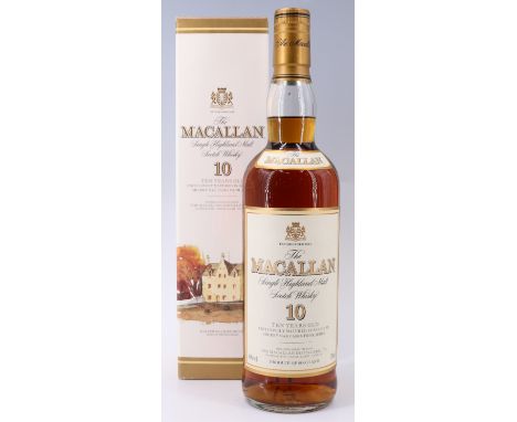 A boxed bottle of Macallan 10 (Ten) Years Old Single Highland Malt Scotch Whisky, exclusively matured in selected sherry oak 