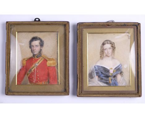 A pair of early Victorian portrait miniatures of husband and wife John and Elizabeth Fletcher (Elizabeth nee Willock), John p