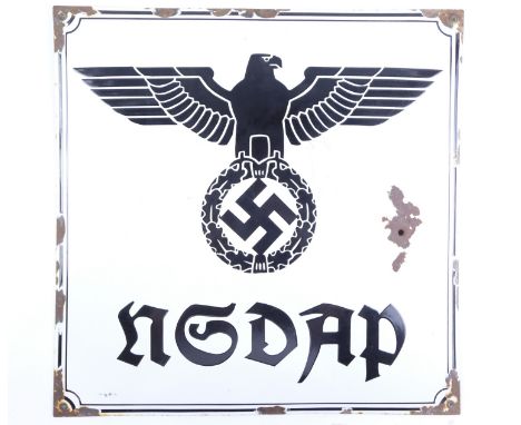 A German Third Reich NSDAP Party office exterior enamel sign, convex, 50 cm x 50 cm