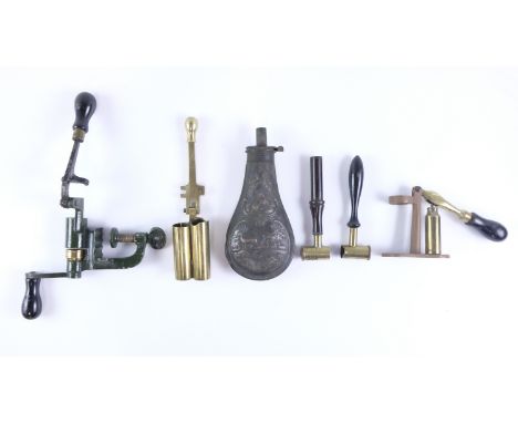 A quantity of Victorian shooting accessories and cartridge making tools. [ shotgun ] 