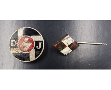 A German Third Reich Hitler Youth German Youth lapel badge together with a stick pin