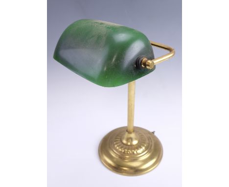 A brass and green glass banker's lamp, 40 cm