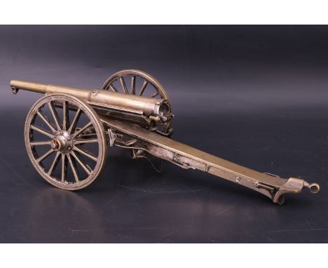 A late 19th Century electroplate scale model military breech loading field artillery piece, 27 cm