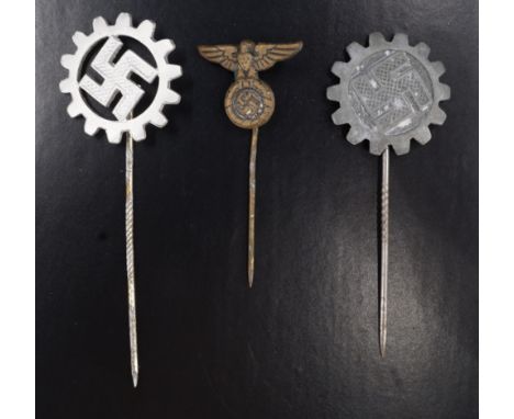 Two German Third Reich DAF stick pins together with an political pin