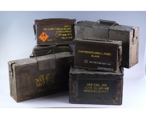 Sundry, US, UK and Soviet ammunition boxes and belts