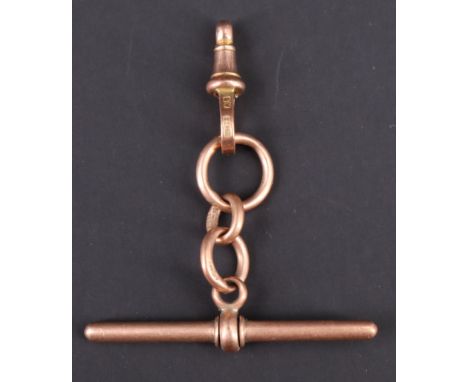 A late 19th / early 20th Century 9 ct yellow metal watch chain T-bar, links and swivel, 6.8 g
