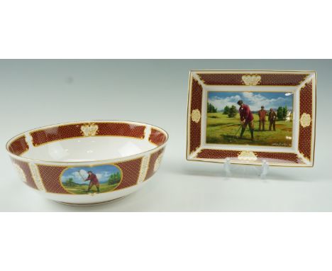 A Royal Worcester Golfing Collection bowl, by Melvyn Buckley, together with a dish, latter 20 x 15 cm