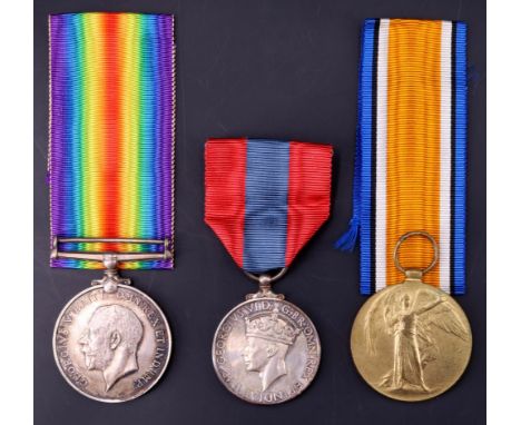 British War and Victory Medals together with a George VI Imperial Service Medal to  25243 Pte Albert Edwin Dunlop, Border Reg