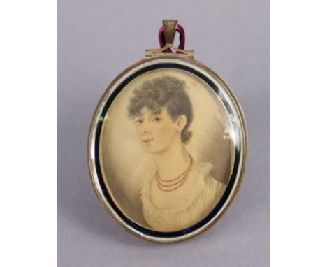ENGLISH SCHOOL, 19th century, a portrait miniature of a young lady, pencil &amp; watercolour on card, 2½” x 2” (oval), in a g