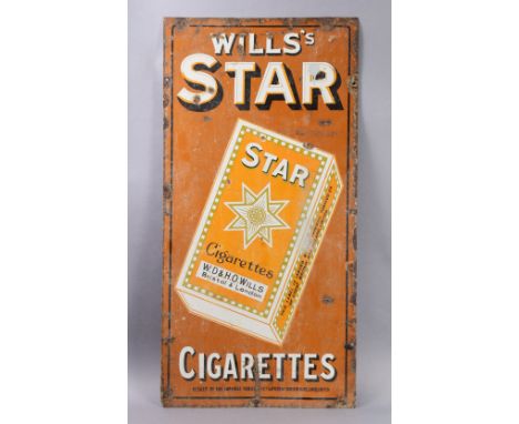 A VINTAGE “WILLS STAR CIGARETTES” ENAMELLED SIGN, 36” x 18”. 