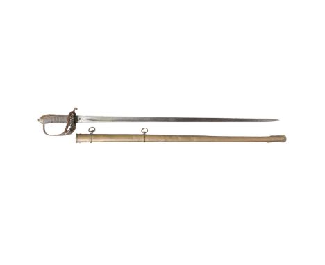 BRITISH 1892 PATTERN OFFICERS SWORD. British 1892 Pattern Officers Sword, straight, single fullered steel blade etched with c