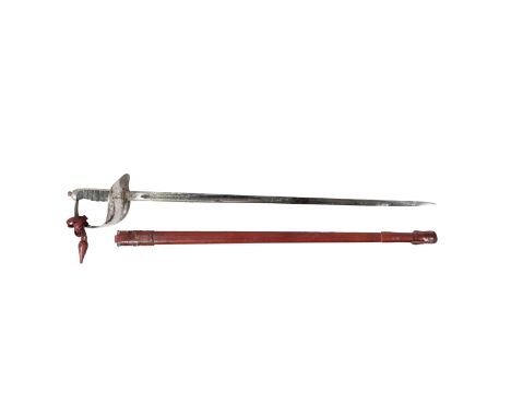 GEORGE V 1897 PATTERN OFFICERS SWORD WITH CLAN CREST. George V 1897 Pattern Officers Sword, straight engraved steel blade wit
