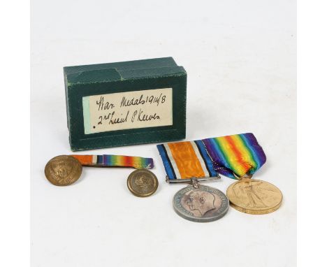 FIRST WORLD WAR PAIR OF MEDALS AWARDED TO 2ND LIEUTENANT P. KEEVES. First World War pair of medals, 1914-1918 British War Med