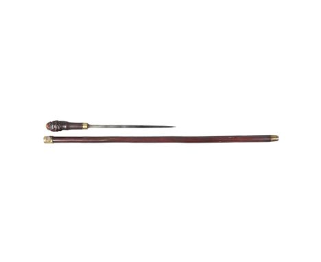 LATE 19TH/EARLY 20TH CENTURY SWORD STICK. Late 19th/early 20th century sword stick, wooden shaft with bamboo handle, brass co