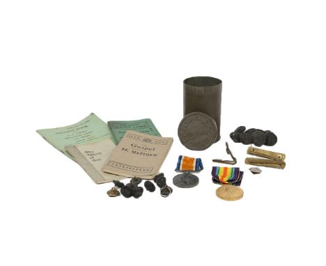 WW1 GROUPING OF ITEMS, RIFLE BRIGADE. First World War pair, 1914-1918 British War Medal and Victory Medal (S-28392 PTE. A.A. 