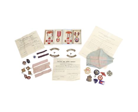 WW2 BRITISH RED CROSS NURSES BADGES AND INSIGNIA, ATTRIBUTED. A collection of attributed British Red Cross Society Nurses bad