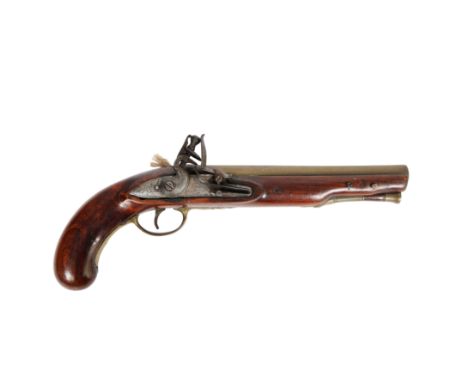 LATE 18TH/EARLY 19TH CENTURY FLINTLOCK PISTOL. Late 18th/Early 19th Century Flintlock Pistol, brass barrel stamped with a cro