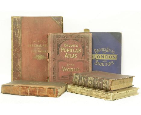 ATLASES:1.  Black's General Atlas of the World.  L, for A&C Black, 1882.   Coloured maps, folio, half leather.  Worn; one map