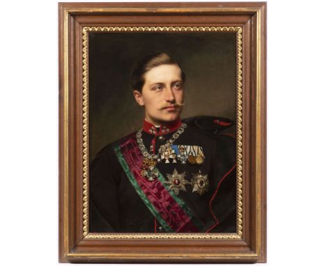 The portrait shows the emperor William II (1859-1941) as a young man. His gaze goes up, the eyes looking into the distance. H