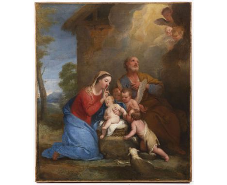 The Virgin Mary and Saint Joseph are depicted as the caring parents of the baby Jesus, who sleeps soundly in his mother's arm