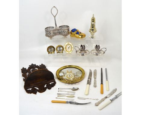 A quantity of silver plated items to include a chamber stick and cutlery and various further collectors' items to include ala