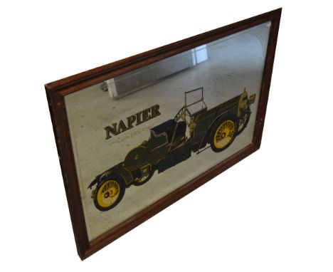 A large wooden framed Napier 1907 Dunlop Cord advertising mirror, 60 x 90cm.