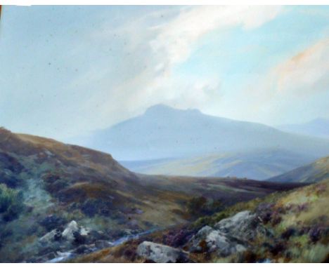 FREDERICK JOHN WIDGERY (1861-1942); a large gouache, 'W. Mill Tor Dartmoor', an expansive moorland landscape with cattle graz