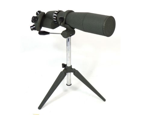 A boxed Psar four lens Turret telescope with accompanying tripod.