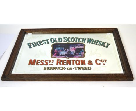 A Finest Old Scotch Whisky Messrs. Renton & Co of Berwick-upon-Tweed oak framed advertising mirror, 37 x 55cm.
