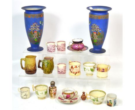 A pair of Carlton Ware style chinoiserie decorated ceramic vases, approx height 26cm and various 19th century and later ceram