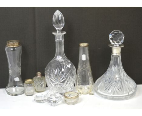 A 20th century silver mounted ship's decanter, other silver mounted glass and two other decanters (8).