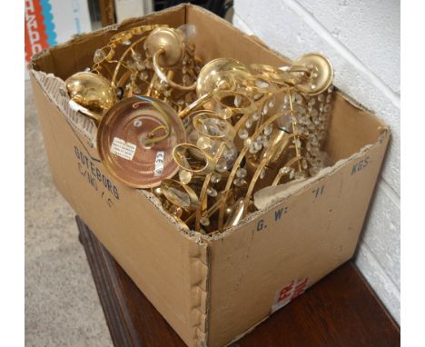 Five various gilt metal light fittings with glass drops (5).