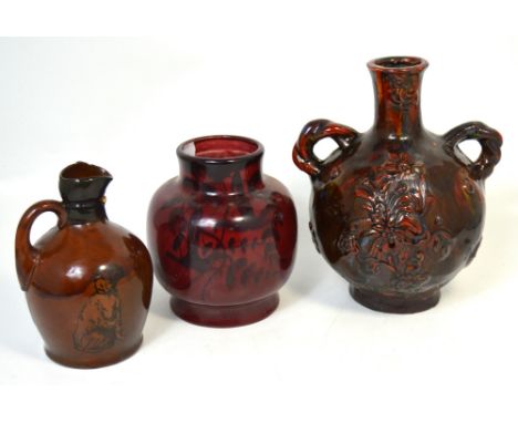 A Royal Doulton Kingsware ceramic flagon, a flambé style Dutch ceramic vase, and one other Continental ceramic vase (3).