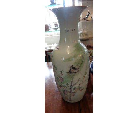 Large Chinese porcelain birds calligraphy vase, 58cm tall (firing fault to rim)