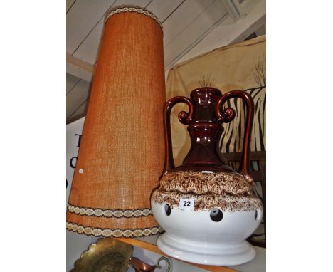 1970s pottery lamp base with large conical shade
